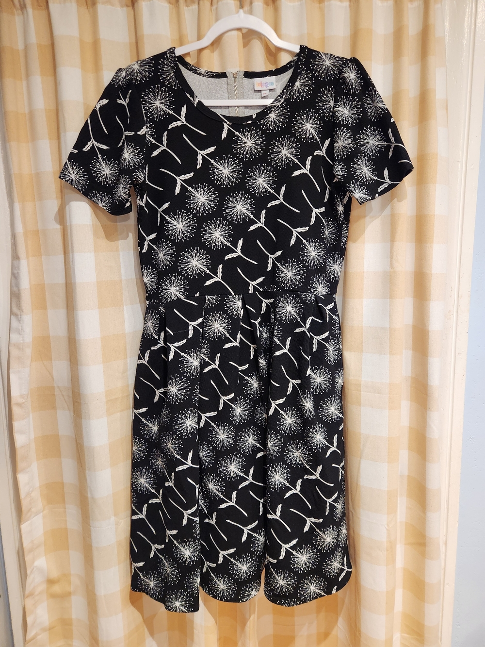 LuLaRoe Black & White Dandelion Print Fit-and-Flare Dress